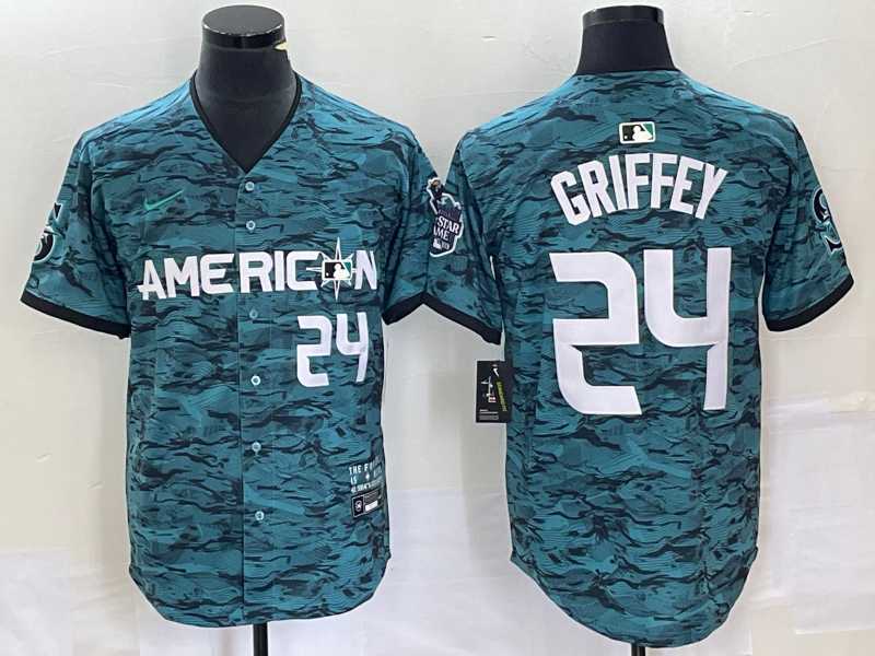 Mens Seattle Mariners #24 Ken Griffey Number Teal 2023 All Star Cool Base Stitched Jersey2